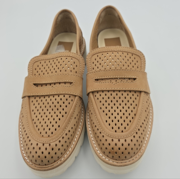 Dolce Vita Tan Perforated Platform Penny Loafers Lug Sole 7.5 - Picture 3 of 9